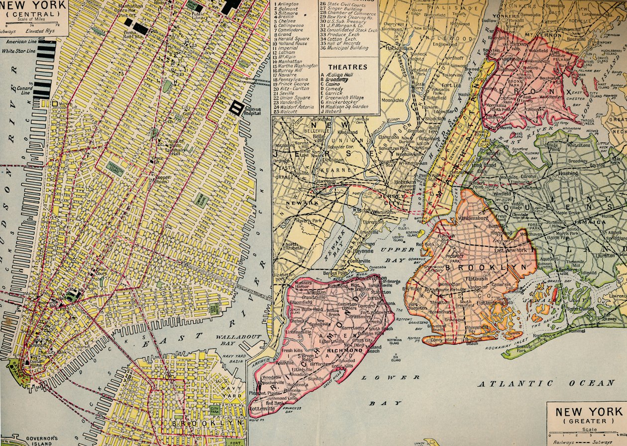 Geschäftszentrum von New York am Seeufer von Manhattan und Umgebung, um 1930er Jahre von Unbekannt