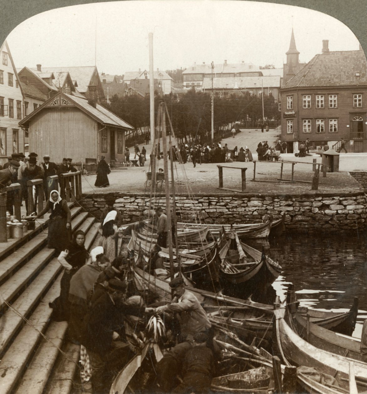 Fischkauf in einem geschäftigen arktischen Handelshafen, Tromsø 69° 38
