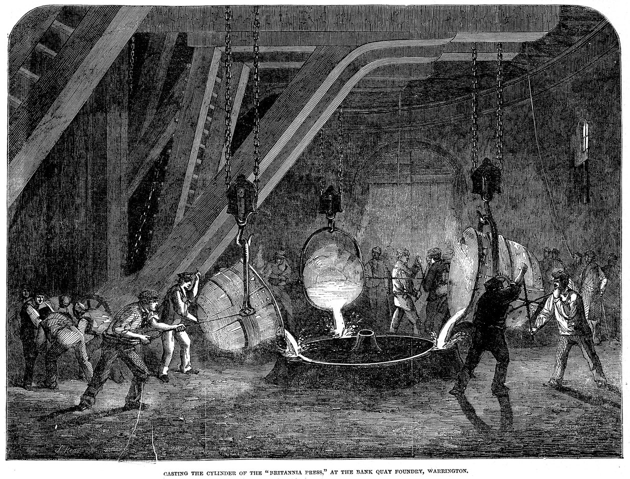 Gießen des Zylinders der Britannia-Presse in der Bank Quay Gießerei, Warrington, 1851 von Unbekannt