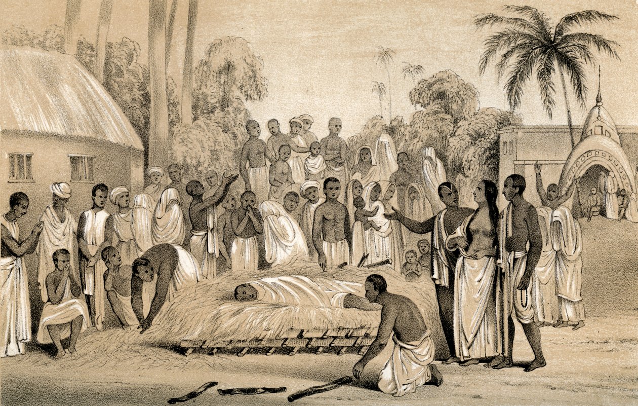 Zeremonie der Verbrennung einer hinduistischen Witwe mit dem Leichnam ihres verstorbenen Mannes, 1847 von Unbekannt