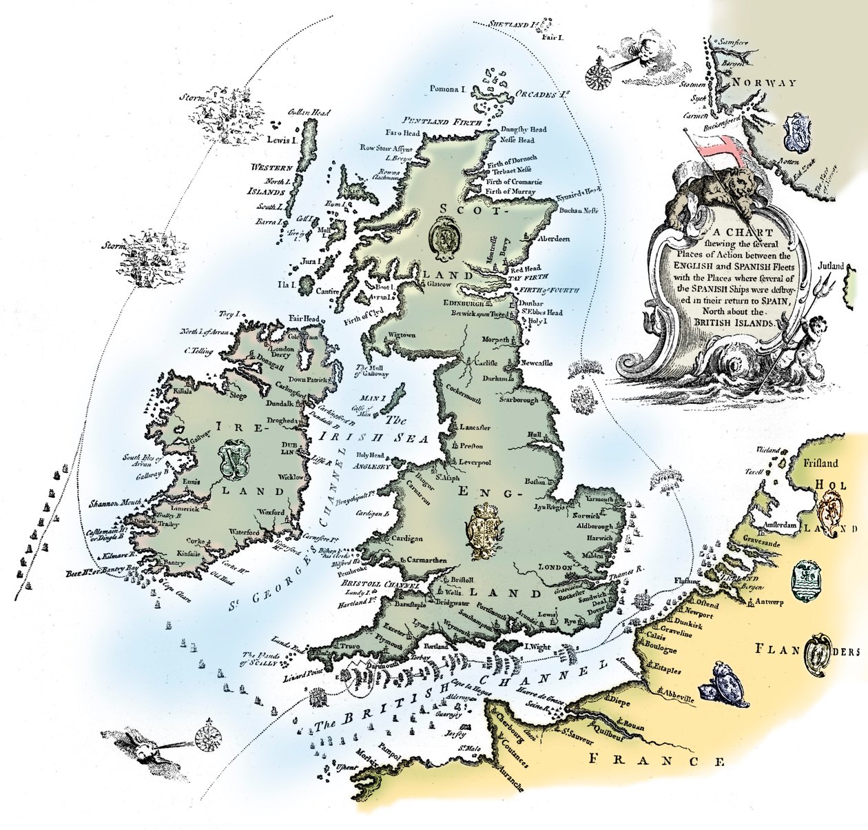 Karte des Kurses der spanischen Armada, 1588 von Unbekannt