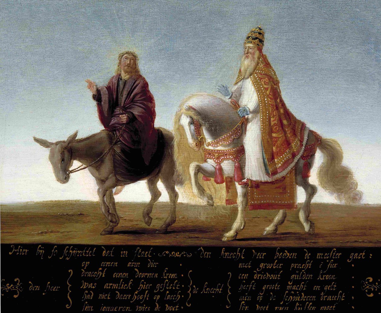 Christus auf einem Esel, der Papst zu Pferd von Unbekannt