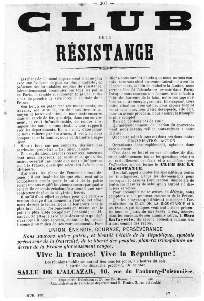 Club de la Resistance, aus französischen politischen Plakaten der Pariser Kommune von Unbekannt