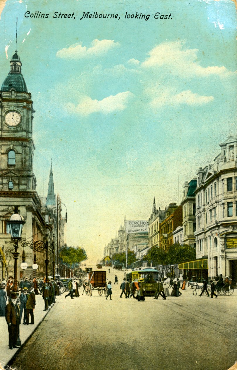Collins Street, Blick nach Osten, Melbourne, Victoria, Australien, um 1900er Jahre von Unbekannt