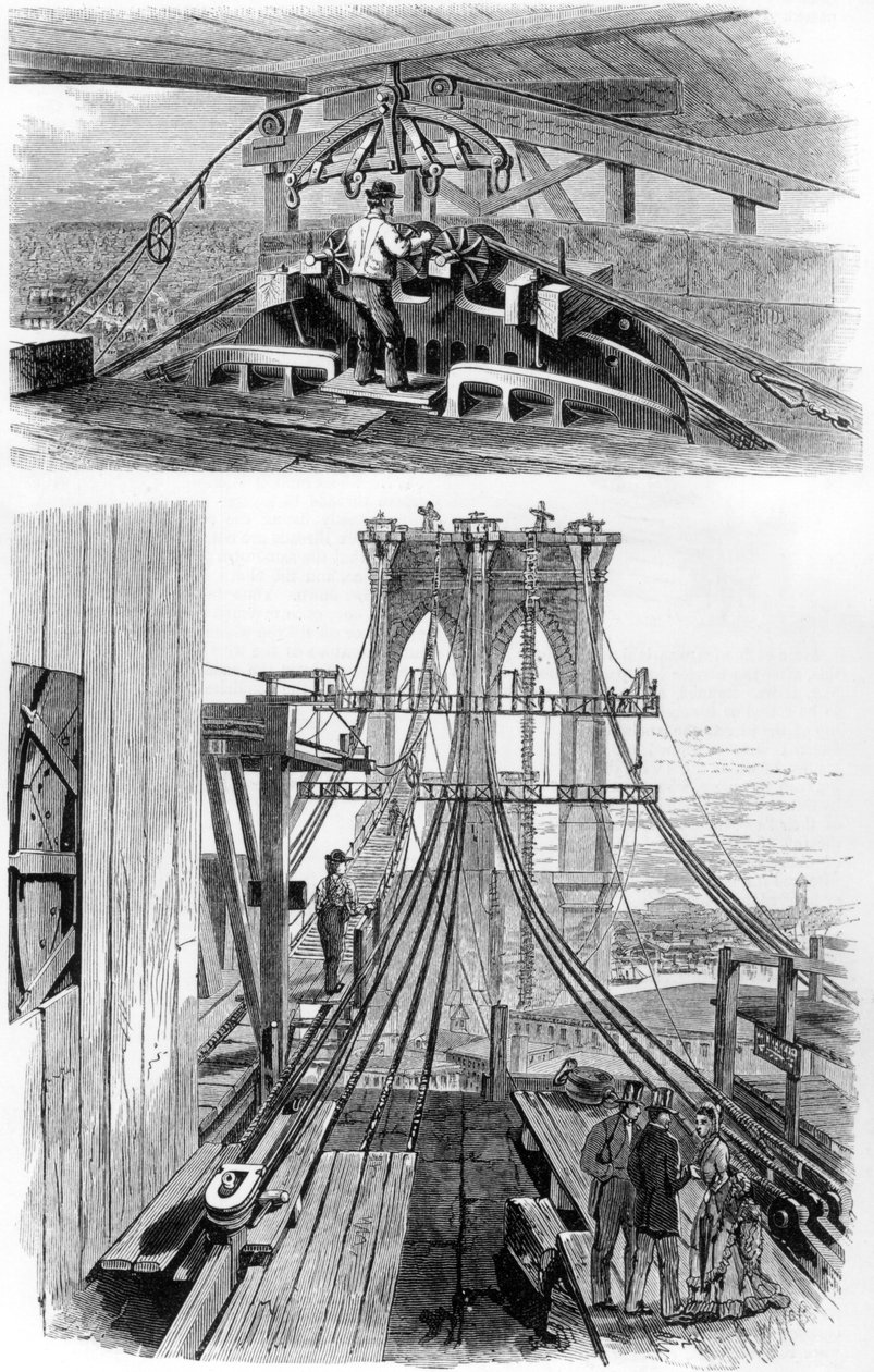 Bau der Brooklyn-Hängebrücke, New York, USA, 1880 von Unbekannt