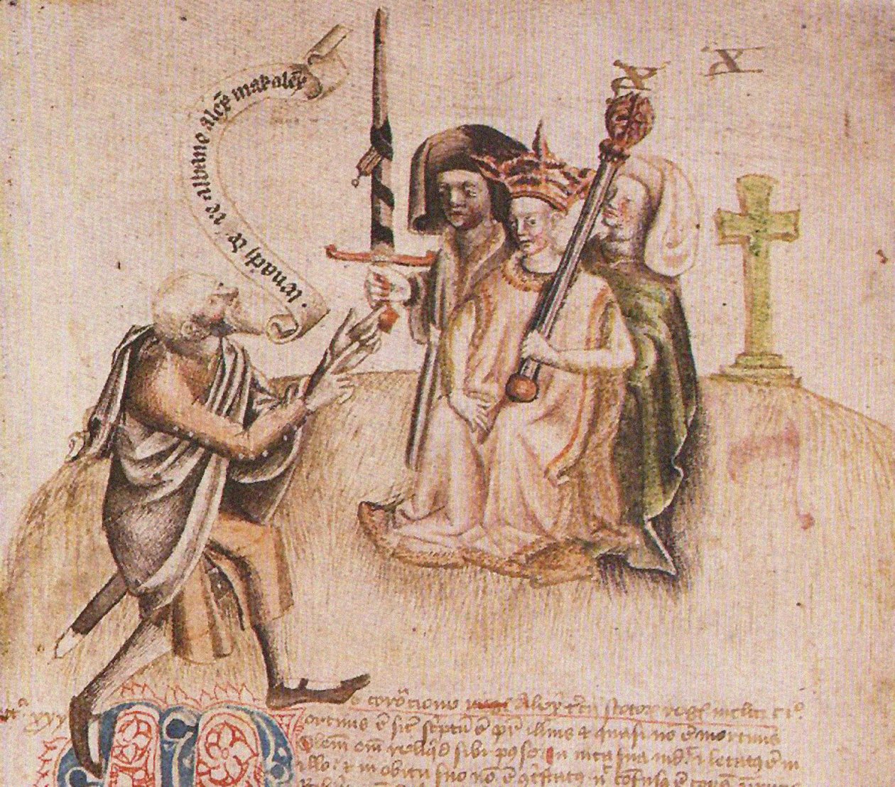 Krönung von König Alexander III. auf dem Moot Hill, Scone. Aus dem Manuskript des Scotichronicon von Walter Bower von Unbekannt