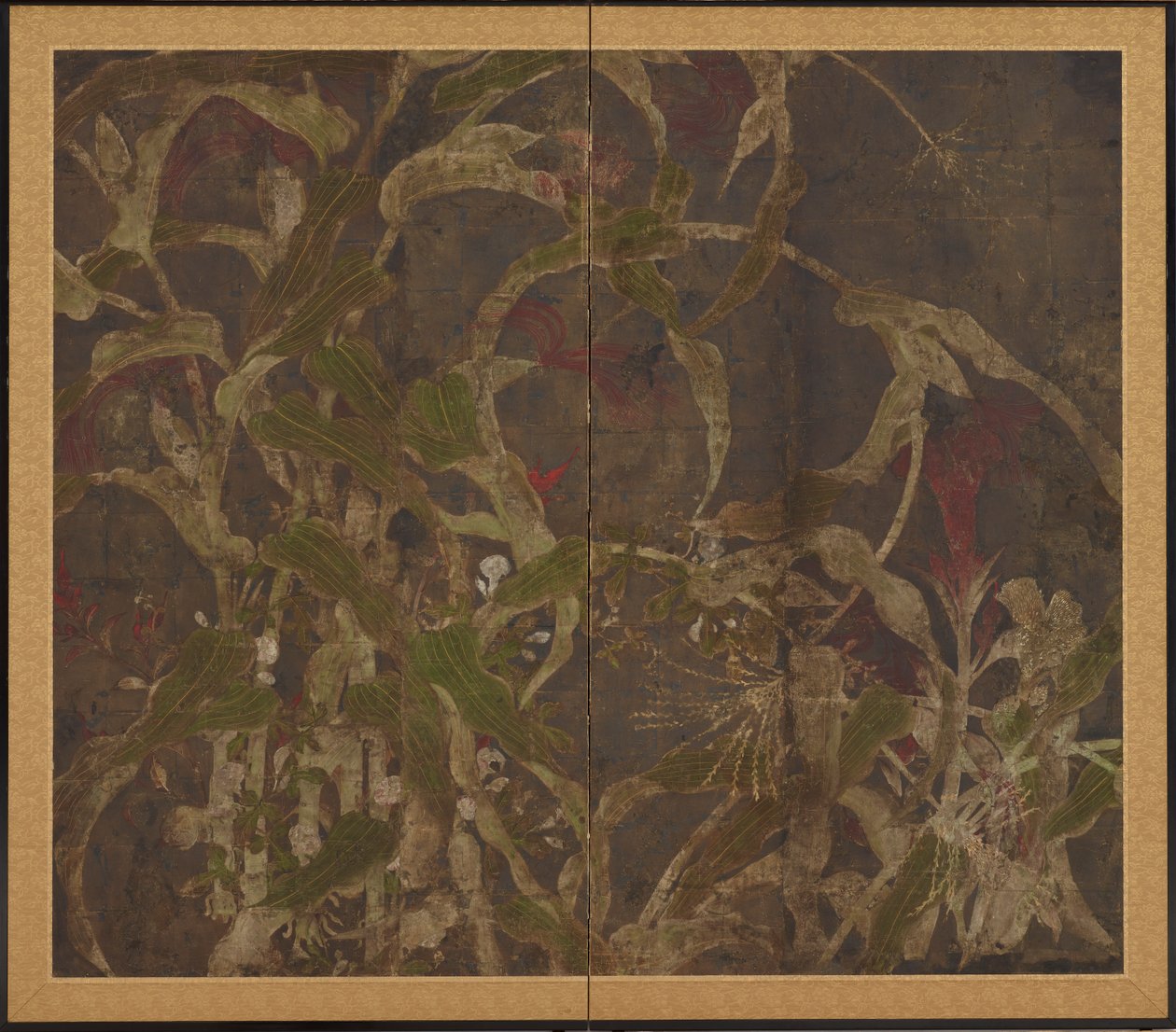 Hahnenkämme, Mais und Prunkwinden, Momoyama-Periode, 1568-1615 von Unbekannt