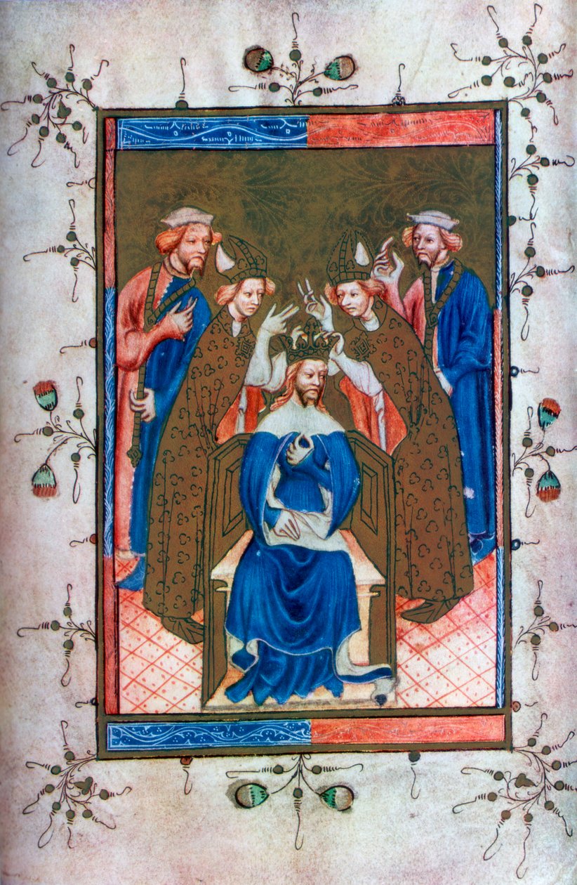 Krönung eines Königs, aus dem Liber Regalis, Westminster Abbey, 14. Jahrhundert, 1937 von Unbekannt