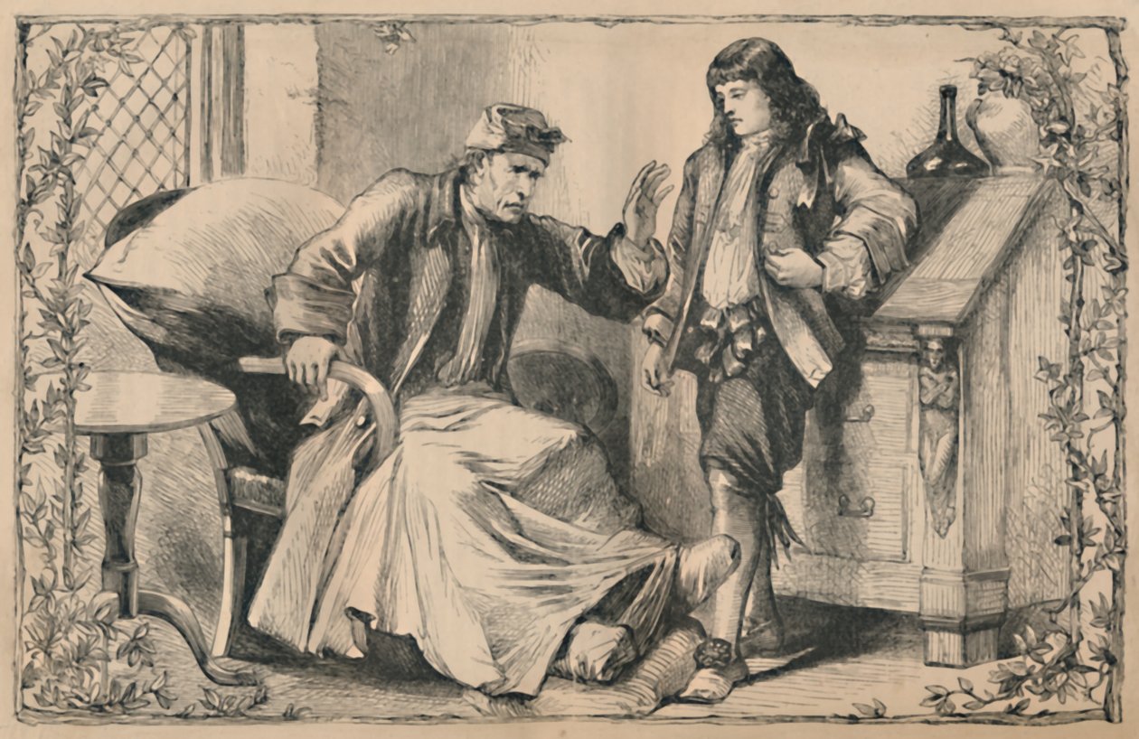 Crusoe wird von seinem Vater beraten, um 1870 von Unbekannt