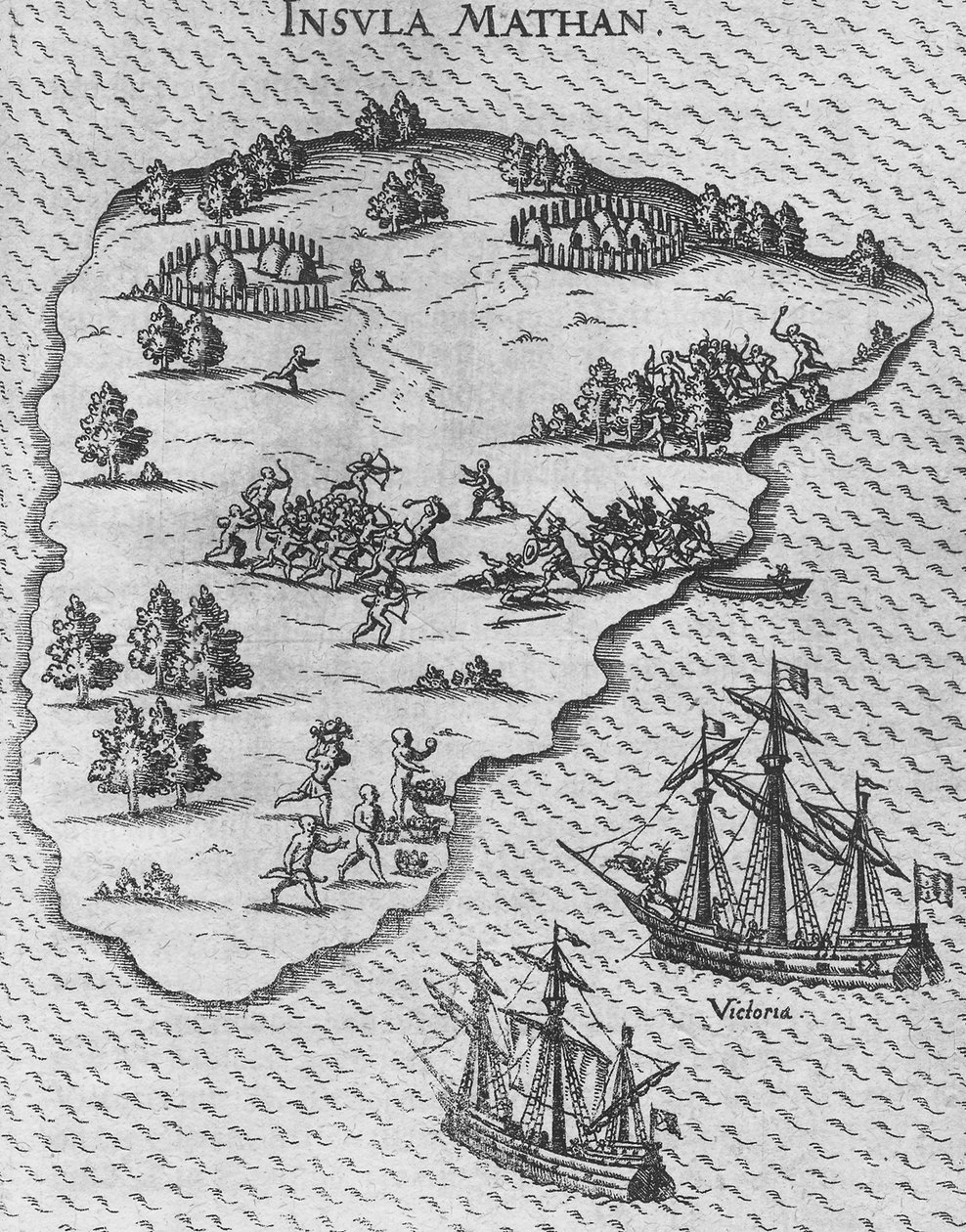 Tod von Magellan auf der philippinischen Insel Mactan. Aus Levinus Hulsiuss Beschreibung der Wunder von Unbekannt