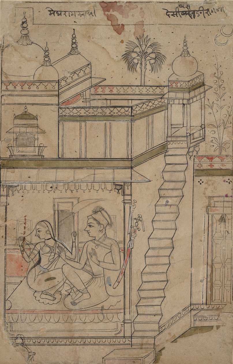 Desvarari Ragini: Folio aus einer Ragamala-Serie, Girlande der musikalischen Modi, frühes 18. Jahrhundert von Unbekannt