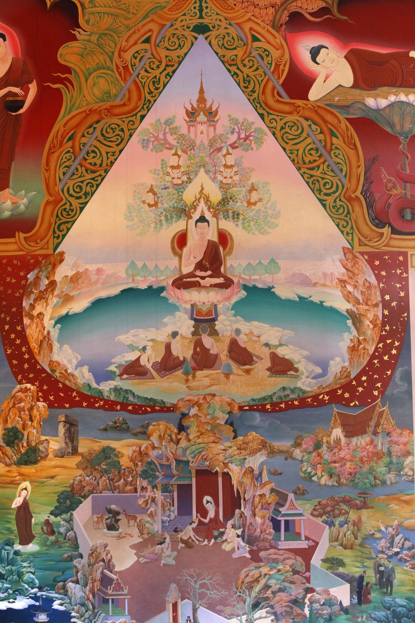 Detail eines Wandgemäldes in der Uposatha (Schreinhalle) des Buddhapadipa-Tempels, Wimbledon, Großbritannien von Unbekannt