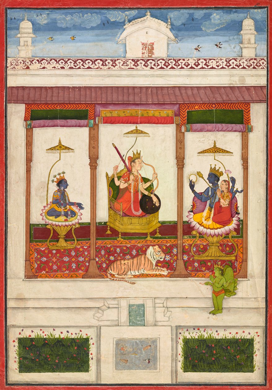 Devi mit Krishna und Vishnu in einem Palast, ca. 1645-1655 von Unbekannt