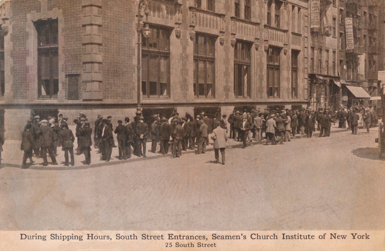 Während der Versandzeiten, South Street Eingänge, Seamens Church Institute of New York, um 1888 von Unbekannt