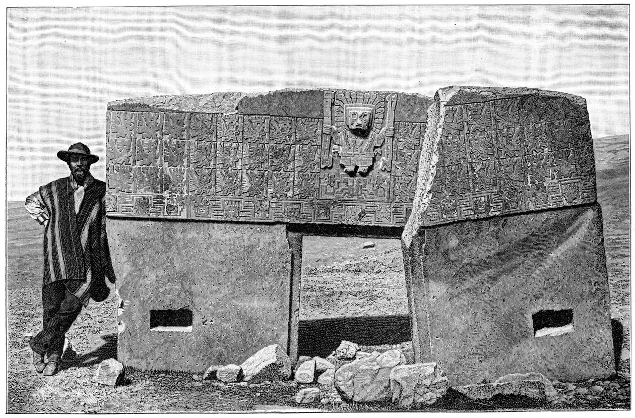 Östliche Ansicht des monolithischen Tors von Akapana, Tiahuanaco, Bolivien, 1901 von Unbekannt