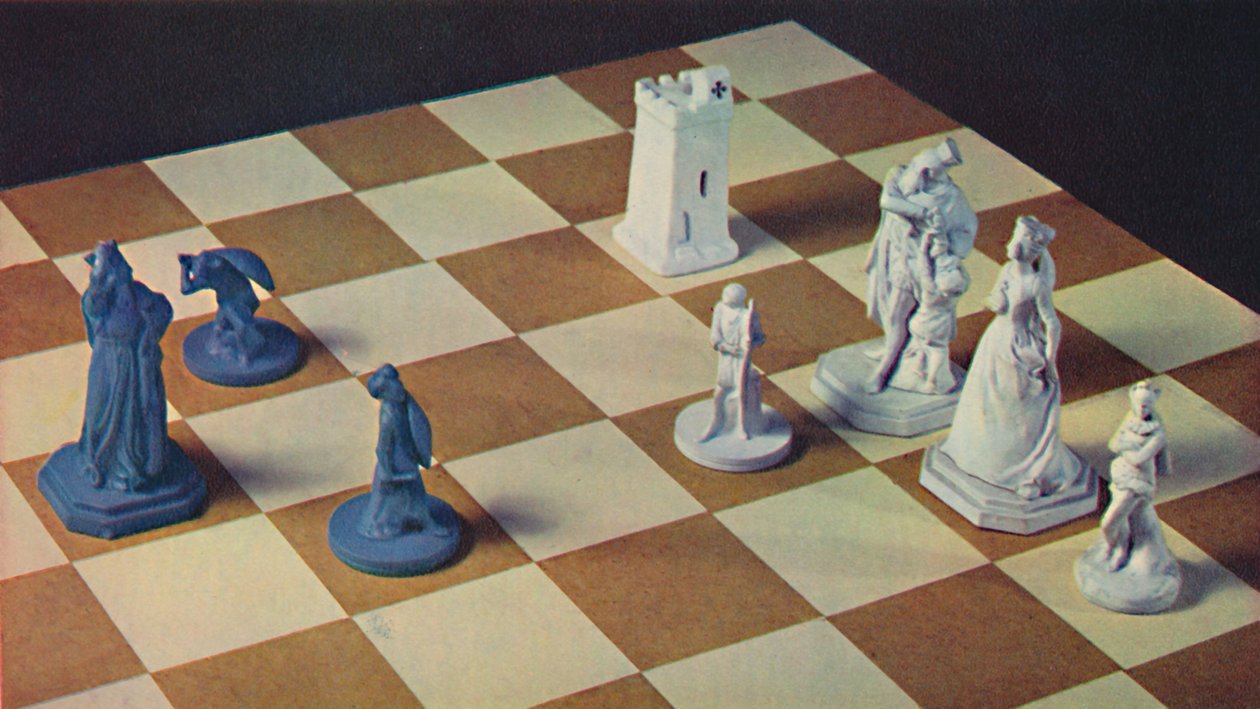 Schachfiguren des 18. Jahrhunderts aus blau-weißem Steingut, 1948 von Unbekannt