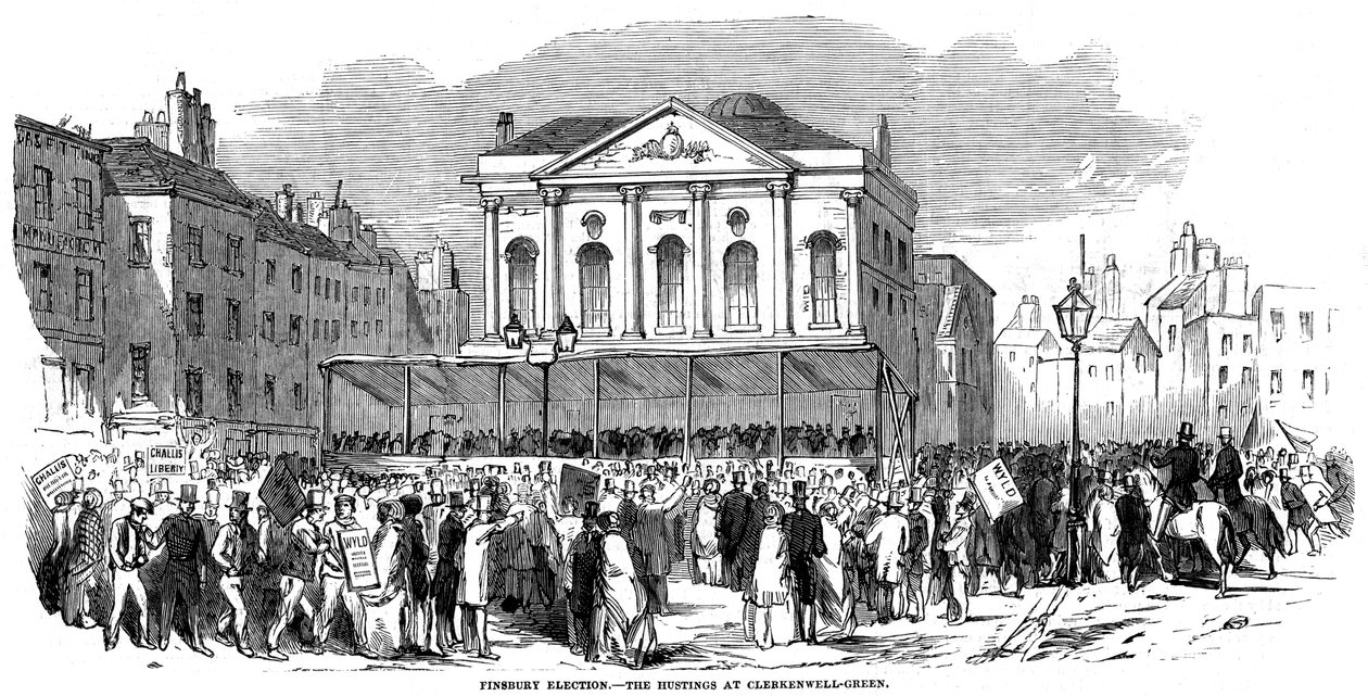 Wahlkampf in Clerkenwell Green während der Finsbury-Wahl, London, 1852 von Unbekannt