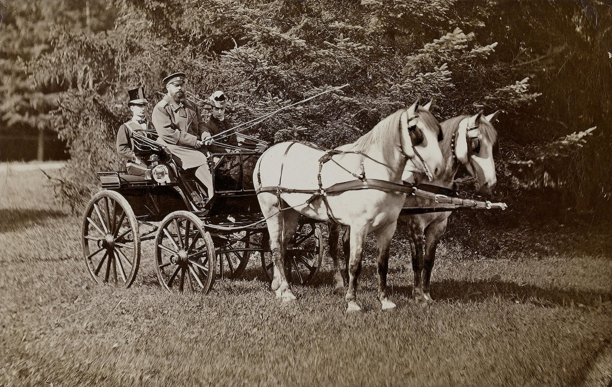 Kaiser Alexander III. (1845-1894) und Kaiserin Maria Fjodorowna (1847-1928) in einer Pferdekutsche von Unbekannt