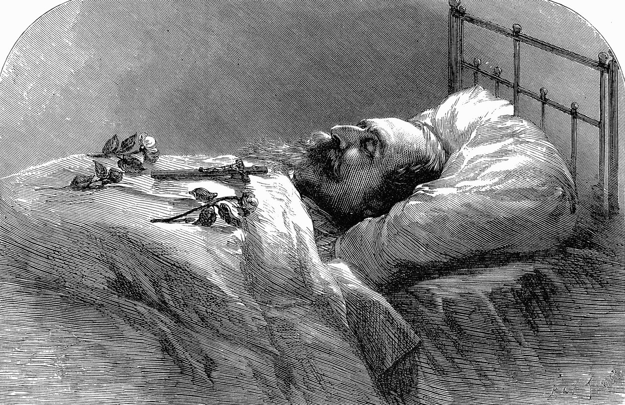 Kaiser Napoleon III. von Frankreich auf seinem Sterbebett, 1873 von Unbekannt
