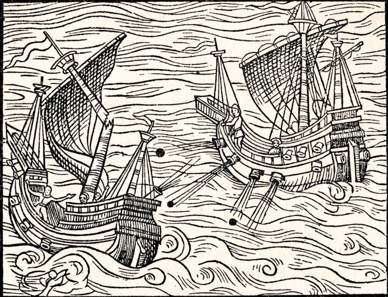 Gefecht zwischen zwei Handelsschiffen vor der Küste Islands, 1555 von Unbekannt