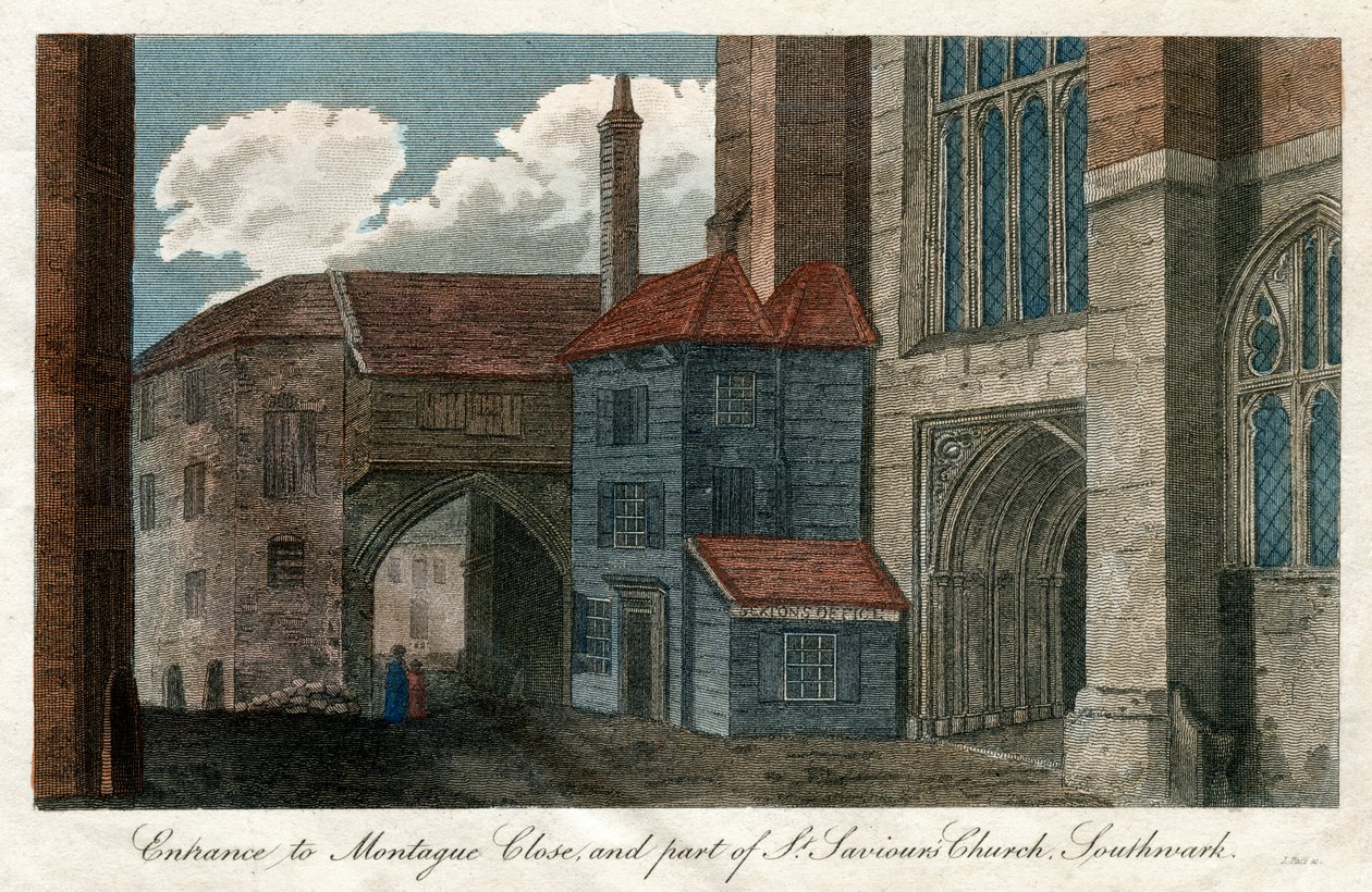 Eingang zu Montague Close und Teil der St. Saviours Kirche, Southwark, London, 1814 von Unbekannt
