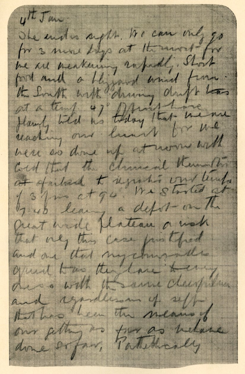 Faksimile einer Seite aus Shackletons Tagebuch, 4. Januar 1909 von Unbekannt