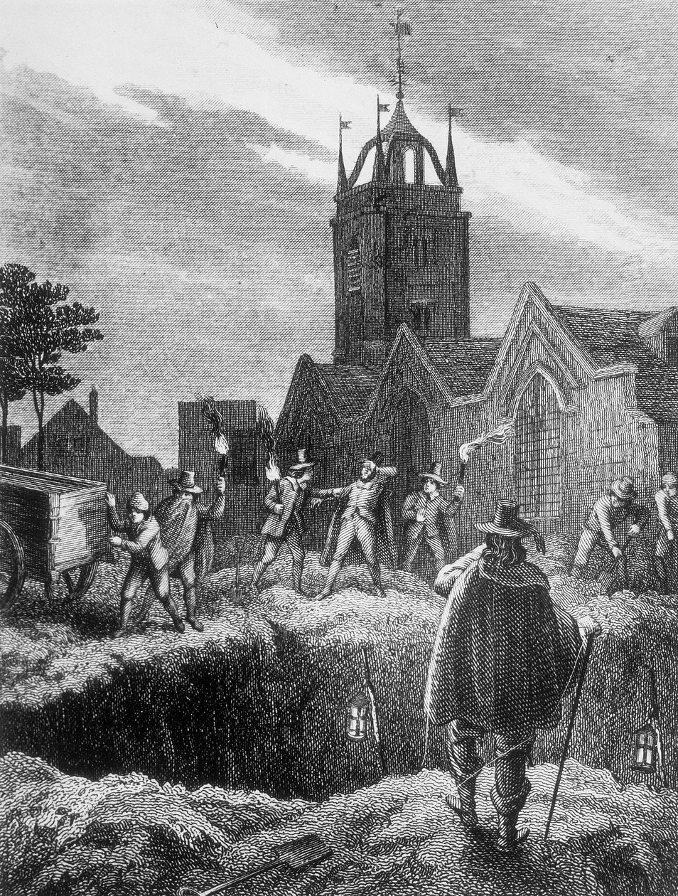 Füllen eines Massengrabs bei Nacht während der Pest von London von Unbekannt