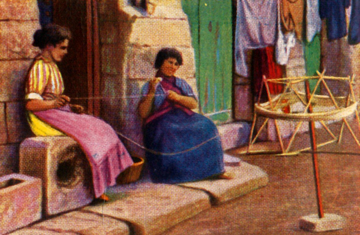 Fischerfrauen beim Aufwickeln von Garn für Netze, Malta, um 1928 von Unbekannt