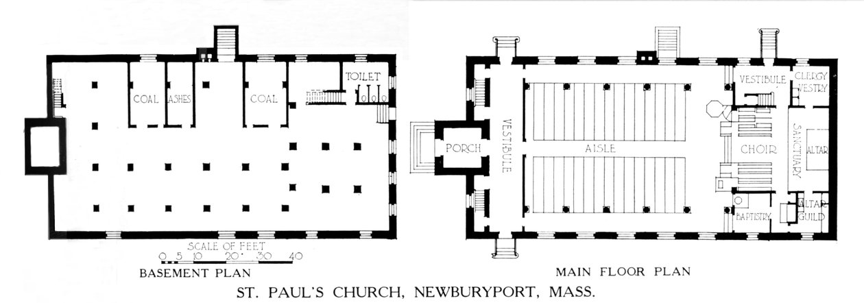 Grundrisse, St. Pauls Kirche, Newburyport, Massachusetts, 1924 von Unbekannt