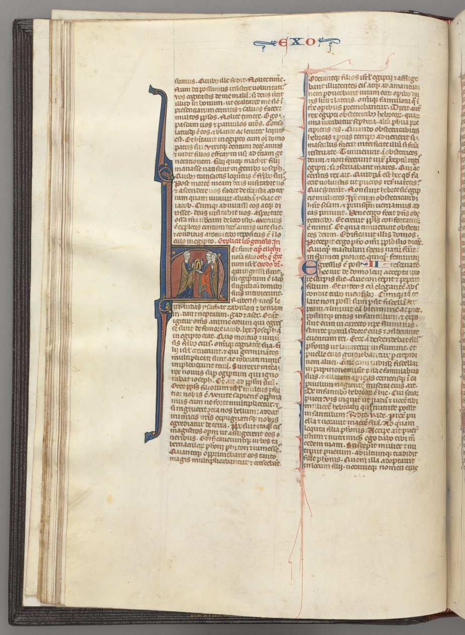 Fol. 20v, Exodus, historiierte Initiale H, Moses und zwei Anhänger mit den Gesetzestafeln, ca. 127 von Unbekannt