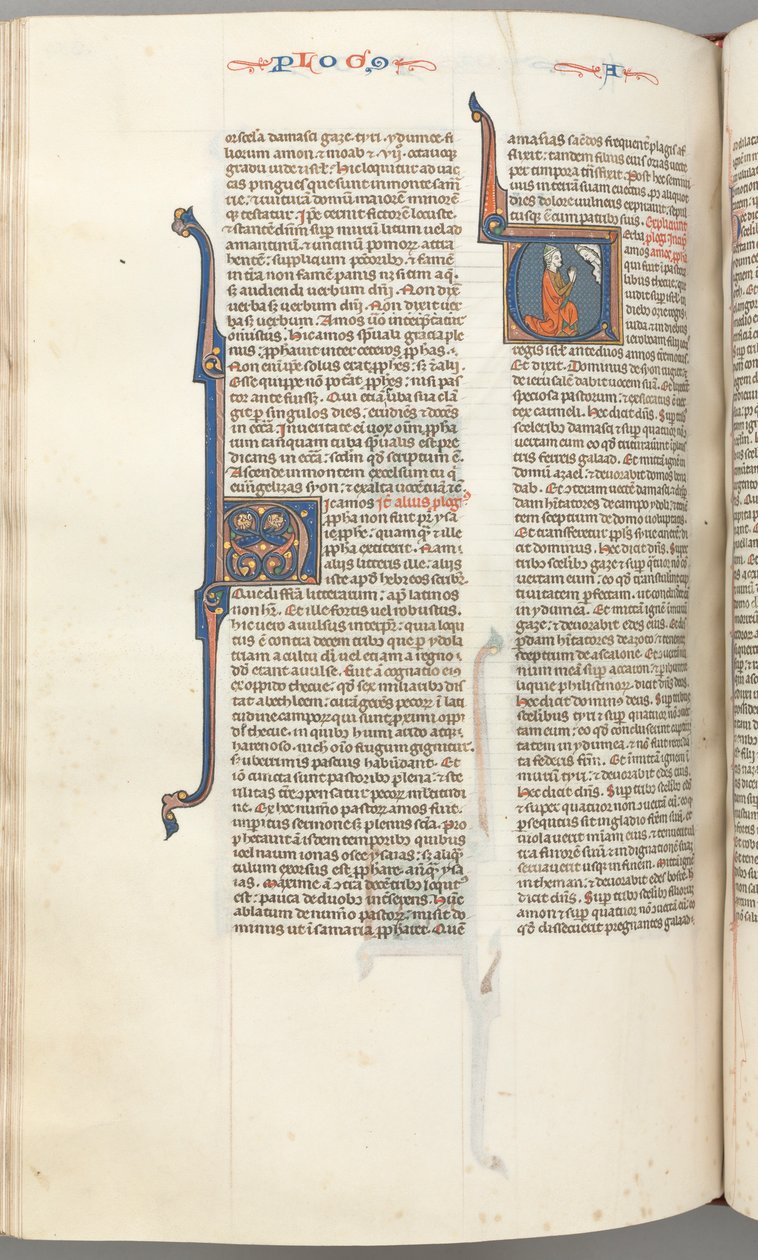 Fol. 354v, Amos, historiierte Initiale V, Amos kniend im Gebet, Büste Gottes oben, ca. 1275-1300 von Unbekannt