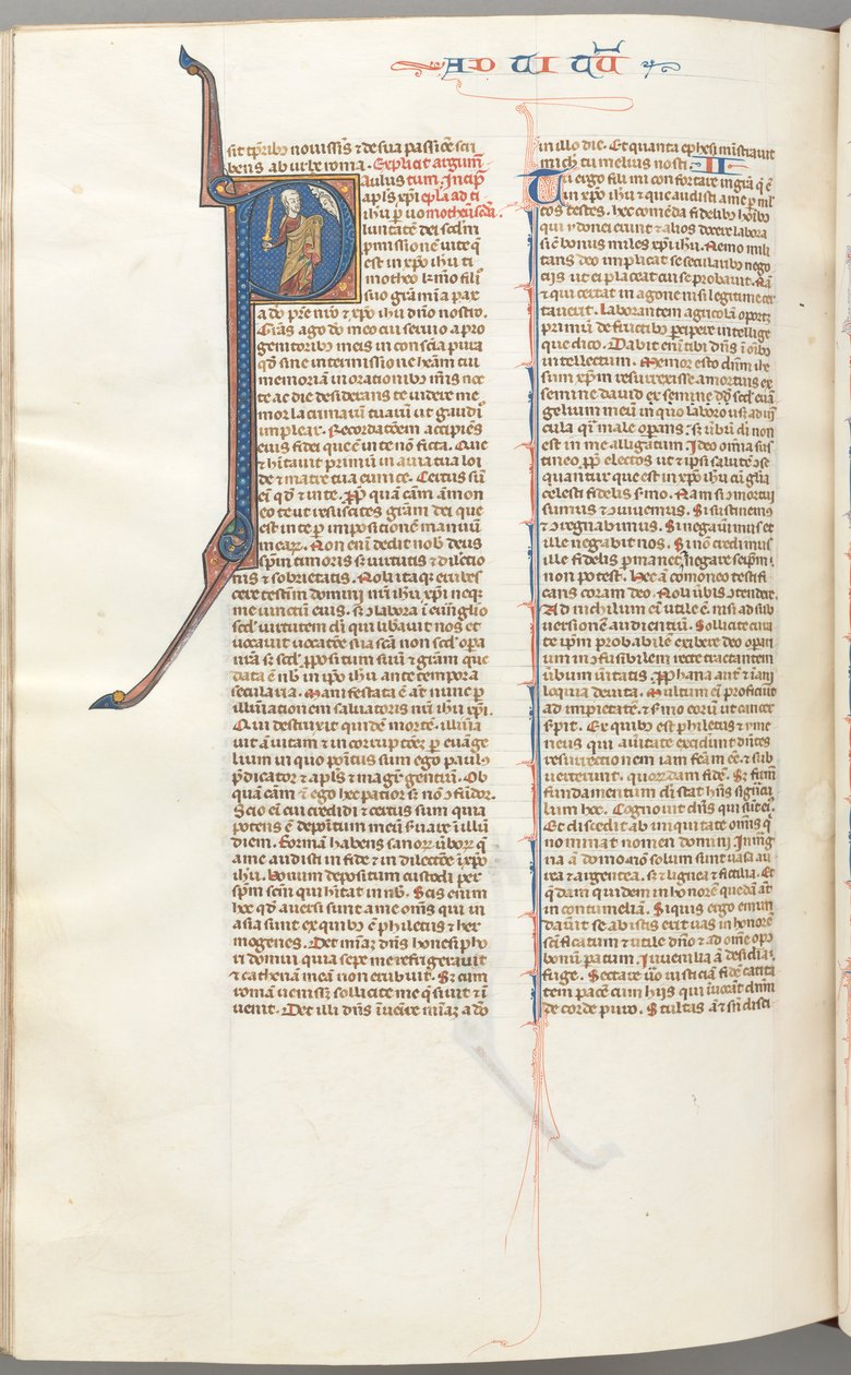 Fol. 457v, Timotheus II, historiierte Initiale P, Paulus spricht mit der Büste Gottes oben, ca. 1275-1300 von Unbekannt