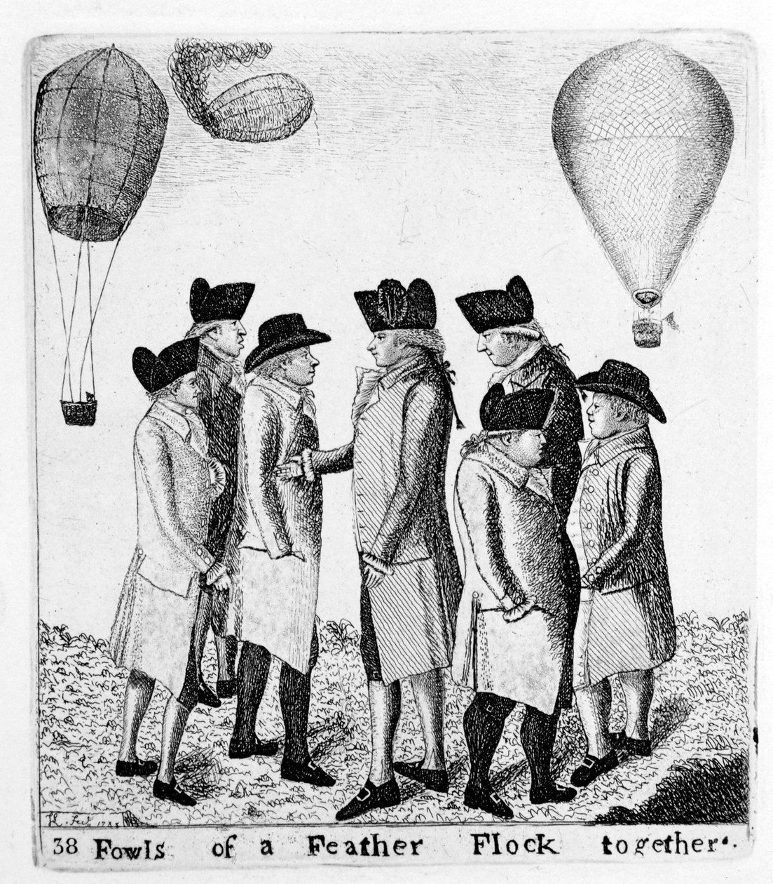 Gleich und Gleich gesellt sich gern, eine Gruppe von Aeronauten, ca. 1785 von Unbekannt