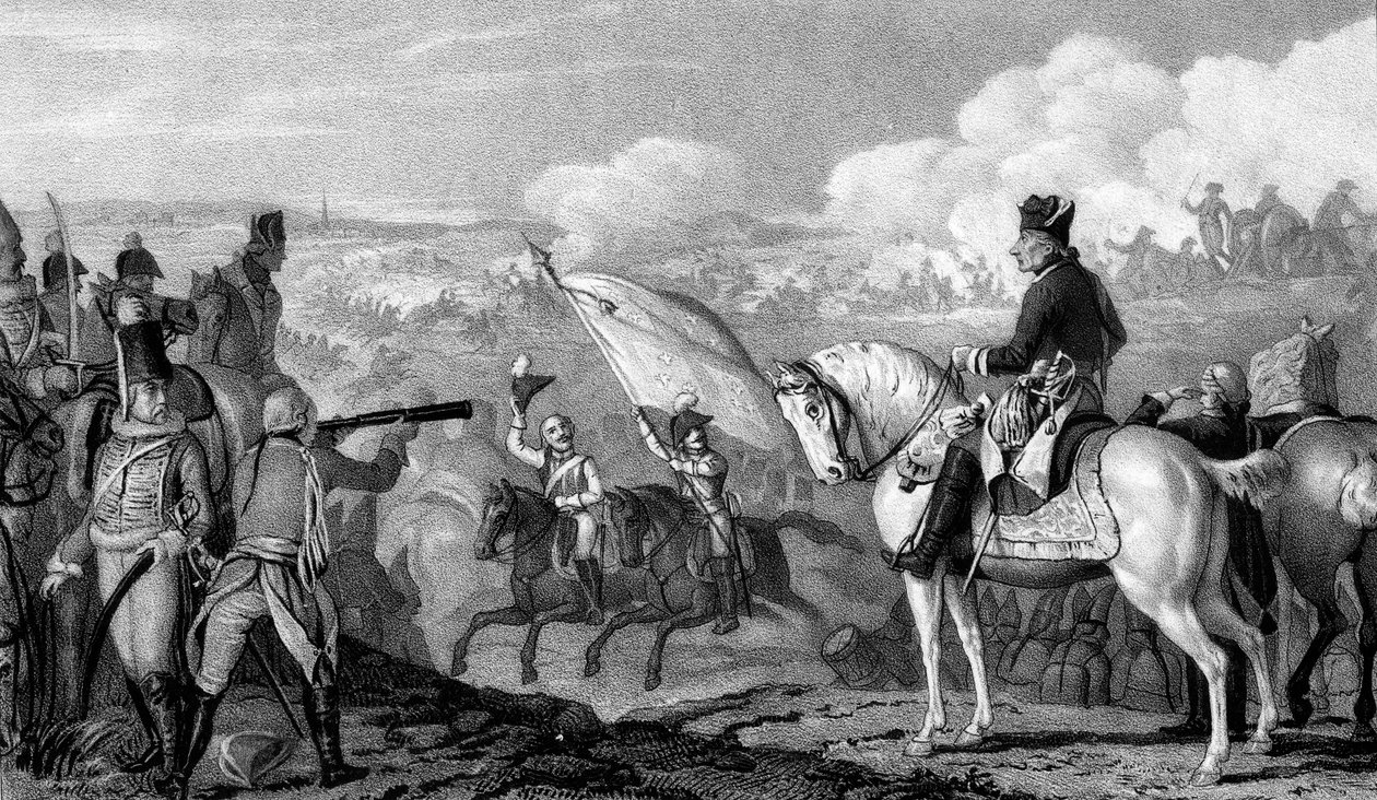 Friedrich II., der Große 1712-1786, König von Preußen ab 1740, in der Schlacht von Rossbach, 1757 von Unbekannt