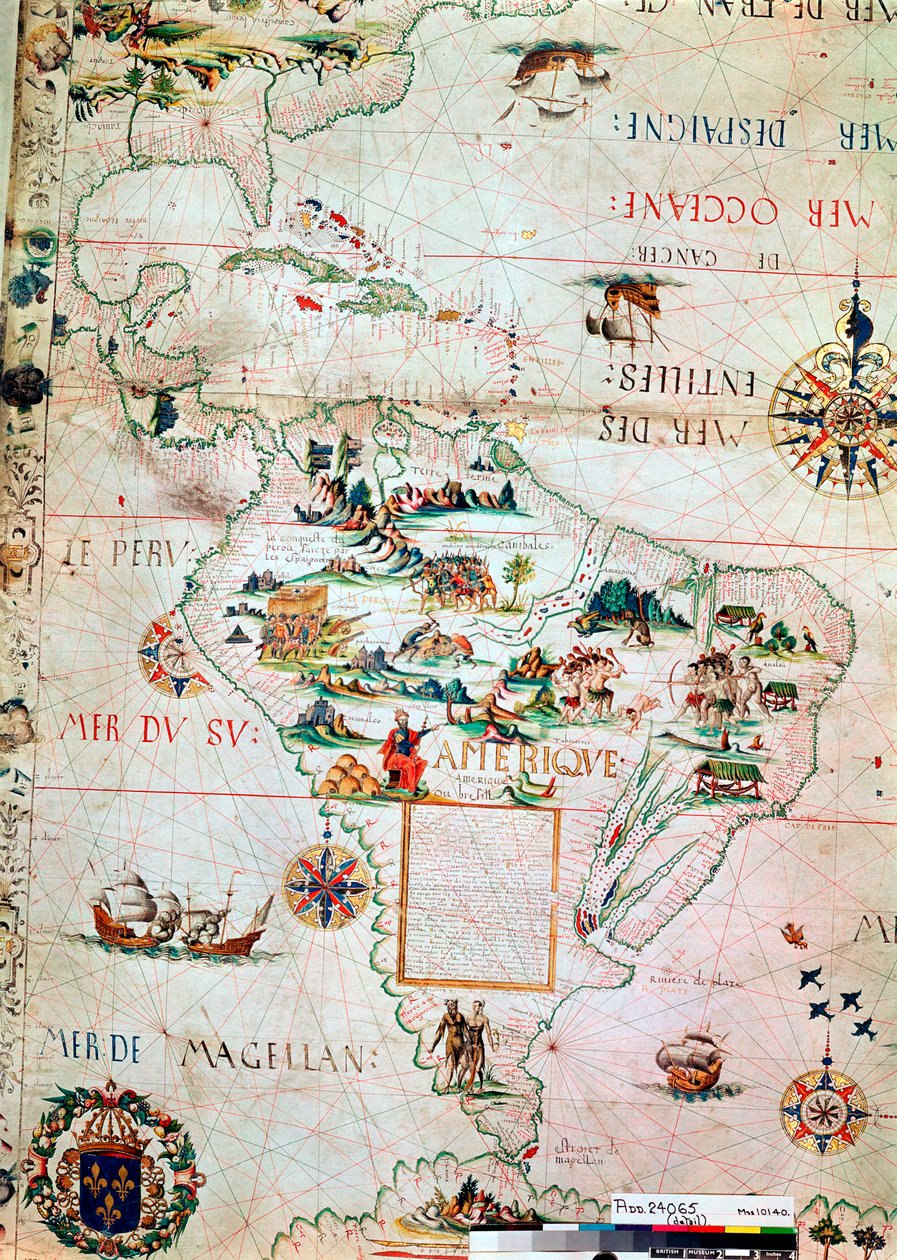 Französische Karte von Mittel- und Südamerika, Französisch, 1550 von Unbekannt
