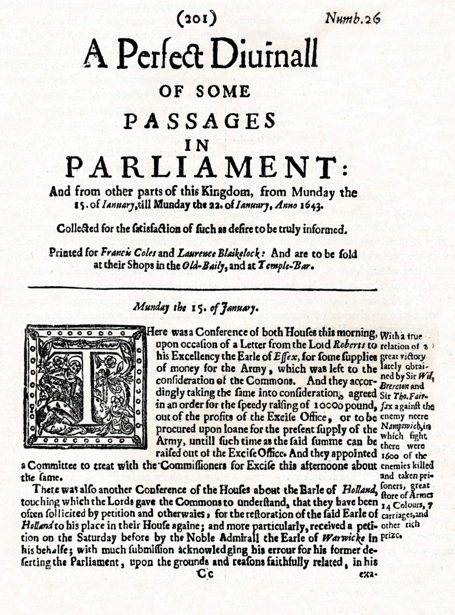 Titelseite von A Perfect Diurnall of Some Passages in Parliament, 1643, 1905 von Unbekannt