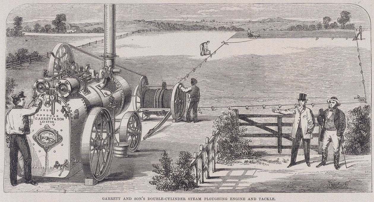 Garrett & Sons Doppelzylinder-Dampfpflugmaschine und Ausrüstung, um 1862 von Unbekannt