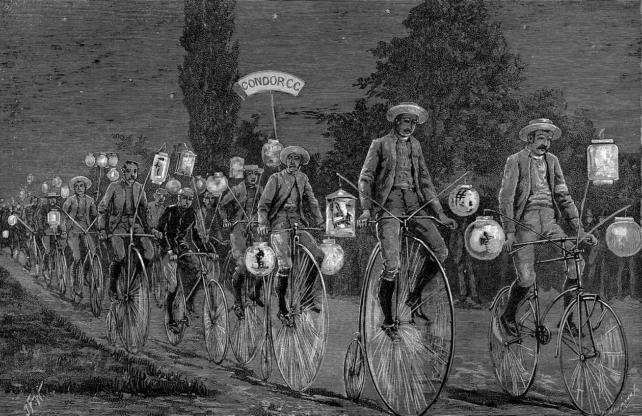 Versammlung der britischen Radfahrclubs im Castle Inn, Woodford, Essex, 1. Juni 1889 von Unbekannt