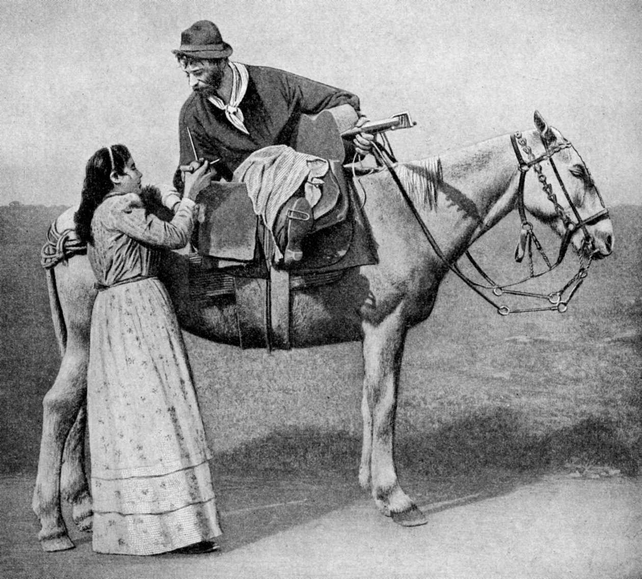 Gaucho-Liebespaare tauschen Mate-Becher, Argentinien von Unbekannt