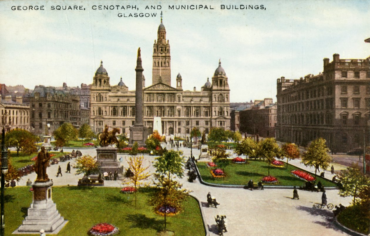 George Square, Ehrenmal und städtische Gebäude, Glasgow, spätes 19. bis frühes 20. Jahrhundert von Unbekannt