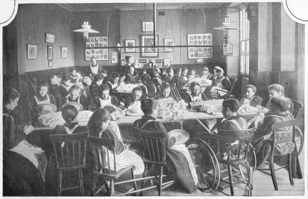Mädchen bei der Handarbeit, Halliwick School For Girls, Marylebone Road, London, ca. 1903 von Unbekannt