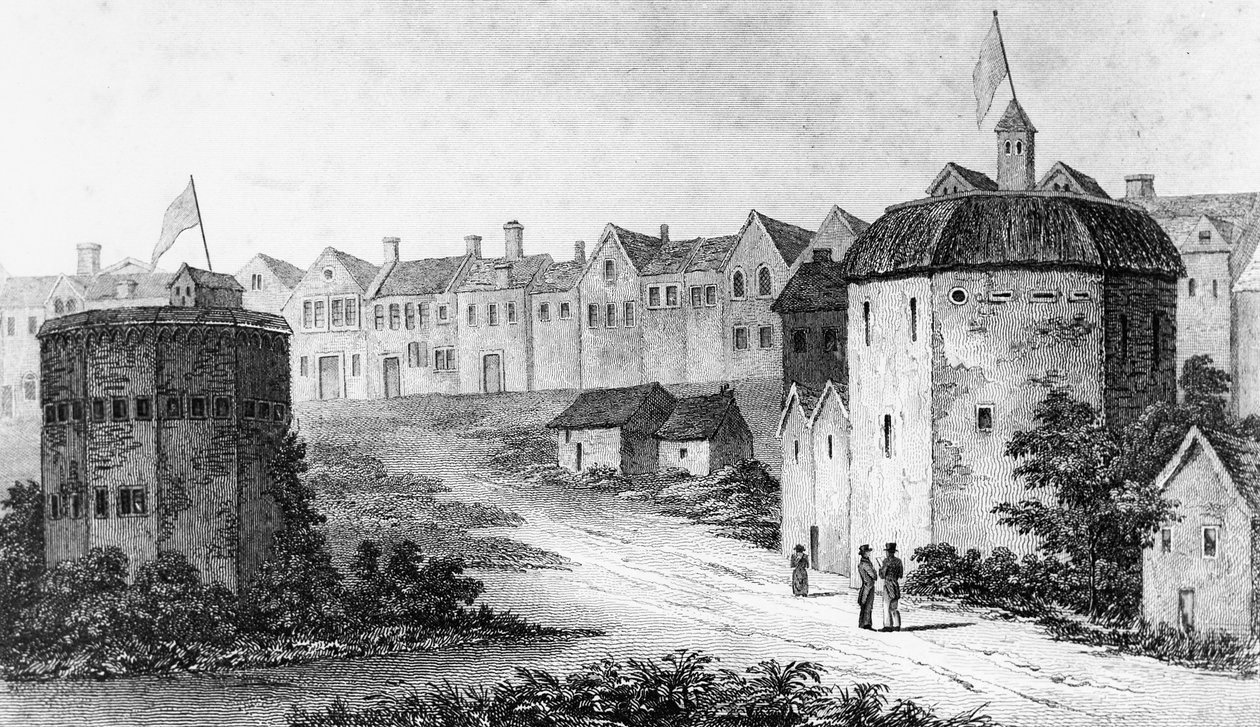 Globe Theatre, Bankside, Southwark rechts und der Bear Garden, ca. 1597 1825 von Unbekannt