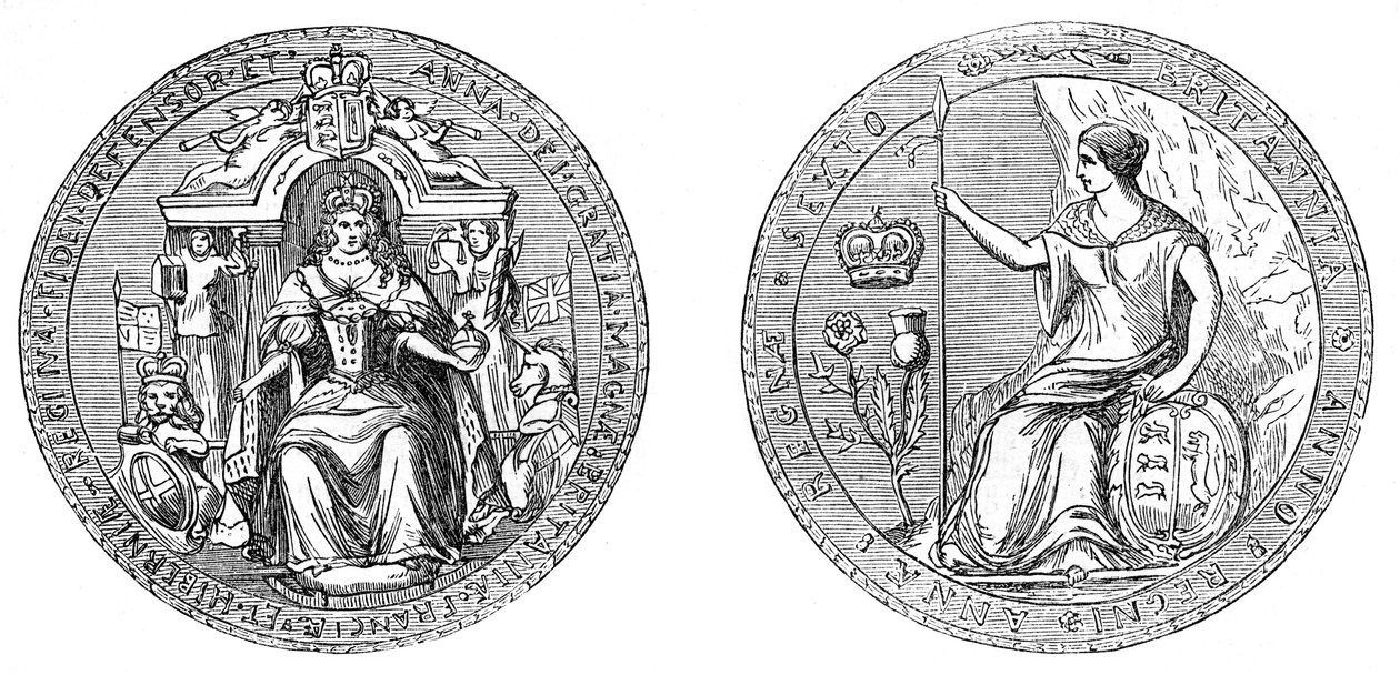 Großes Siegel von Königin Ann, nach der Vereinigung von England und Schottland, 1707, 19. Jahrhundert von Unbekannt