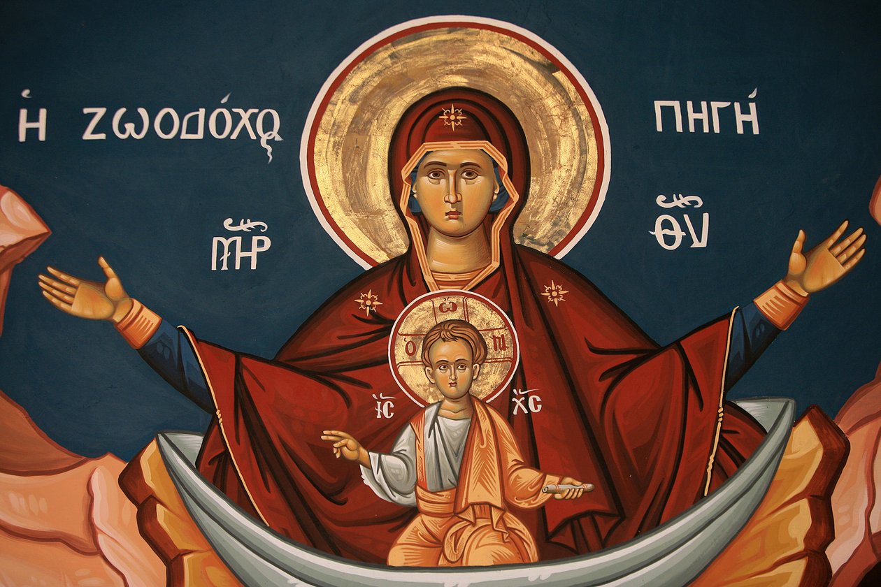 Griechisch-orthodoxe Ikone, die Maria als Quelle des Lebens darstellt, Thessaloniki, Griechenland von Unbekannt