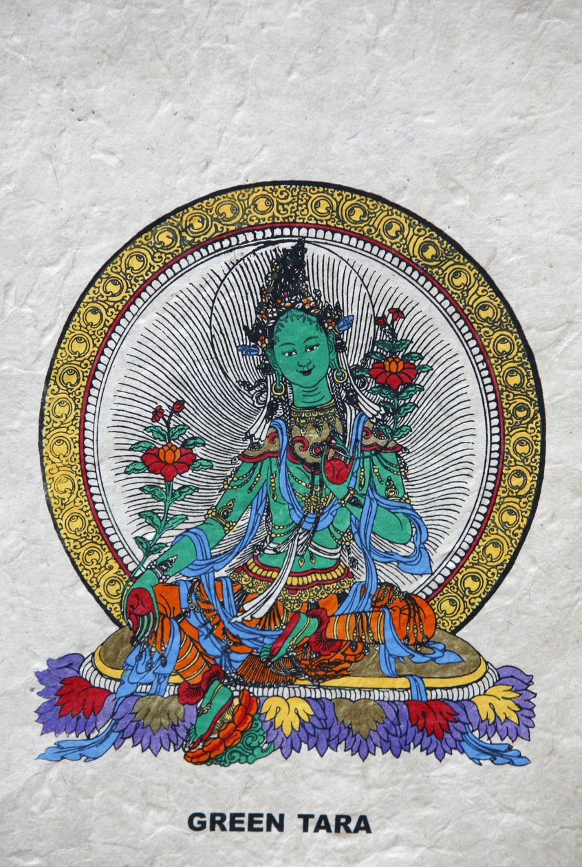 Grüne Tara, buddhistisches Symbol für Wohlstand. Kopan-Kloster, Bhaktapur, Nepal von Unbekannt
