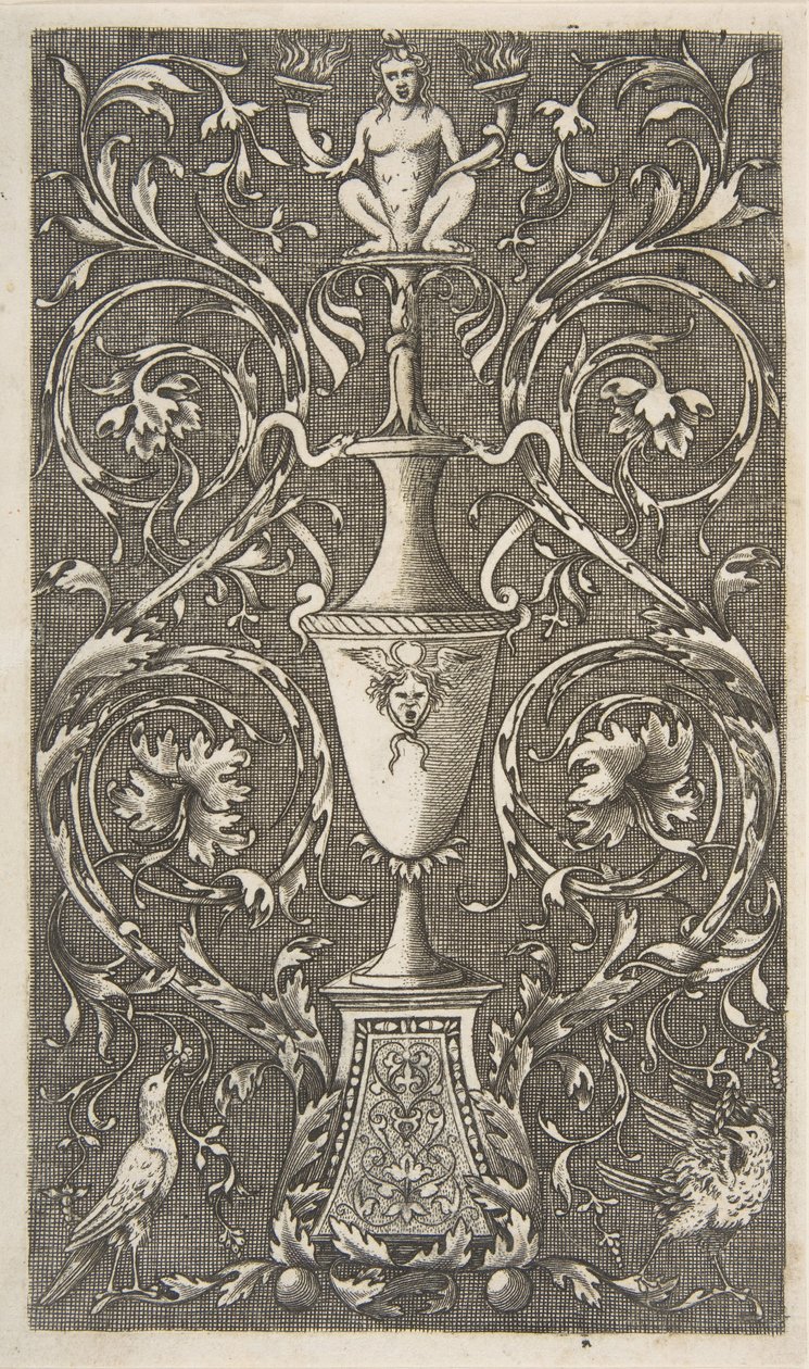 Groteske mit einer Vase, Vögeln und Akanthusranken von Unbekannt