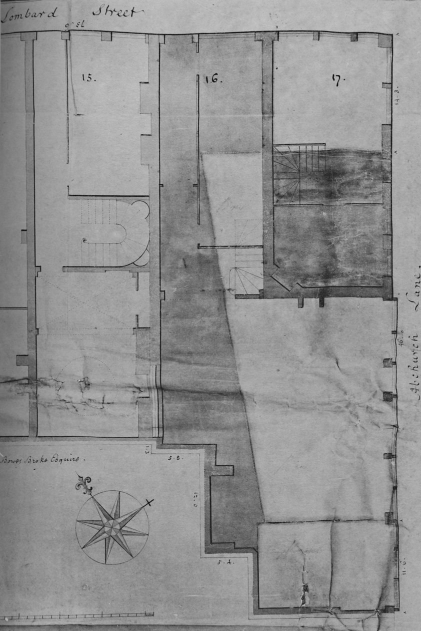 Grundriss von Lloyds Coffee House Nr. 16 Lombard Street im Jahr 1773 von Unbekannt
