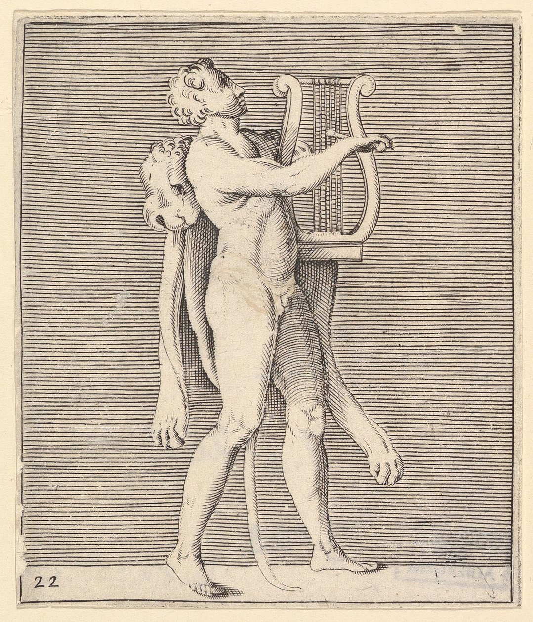 Herkules spielt eine Leier, ein Löwenfell über seine Schulter drapiert, veröffentlicht ca. 1599-1622 von Unbekannt