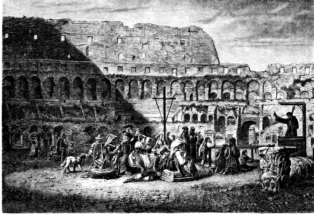 Geschichte des antiken Rom. Die Fastenpredigt im Inneren des Kolosseums. Druck 1800 von Unbekannt