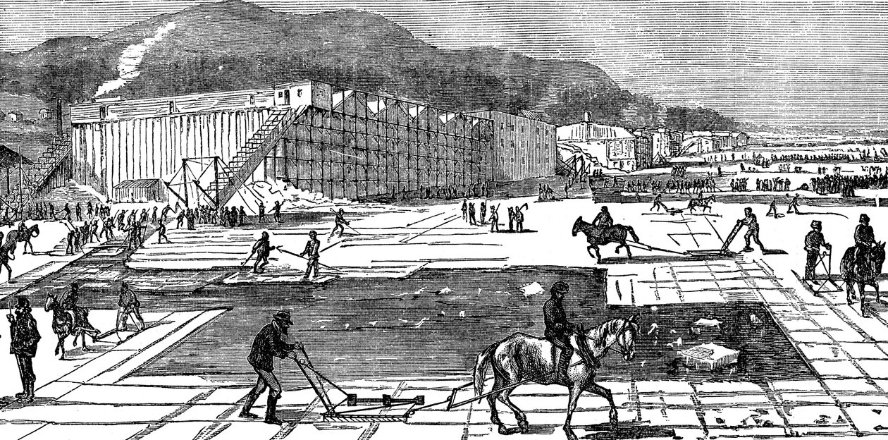 Eis sammeln auf dem Hudson River in der Nähe von New York, USA, 1875 von Unbekannt